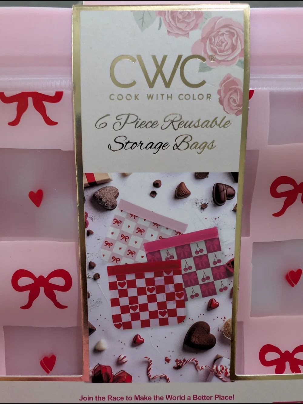 6PC Reusable Storage Bags with Red Bow & Heart Pattern